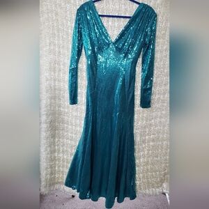 Ps i love you handmade turquoise blue sequin dress long sleeve mermaid